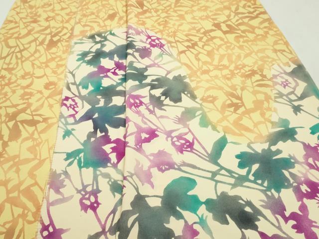 平和屋着物●付下げ　解き反物　型染め　枝花シルエット　御召縮緬　着尺　逸品　CABL2640ju