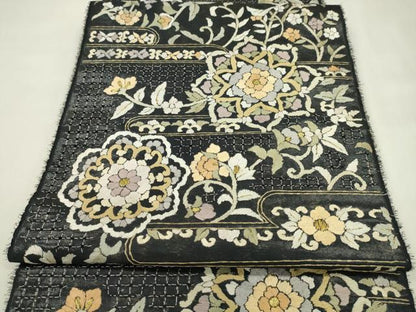 平和屋着物●極上　中国三大刺繍　スワトウ刺繍　総刺繍　六通柄　袋帯　反物　エ霞正倉院花文　金糸　上代６８万　裏地付　逸品　未使用CABL2650ju