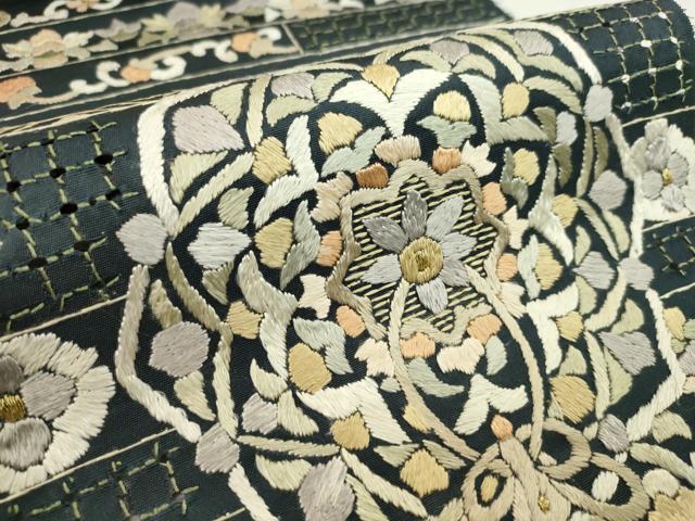 平和屋着物●極上　中国三大刺繍　スワトウ刺繍　総刺繍　六通柄　袋帯　反物　鏡裏花文　金糸　上代６８万　裏地付　逸品　未使用　CABL2651ju