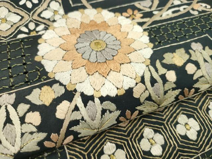 平和屋着物●極上　中国三大刺繍　スワトウ刺繍　総刺繍　六通柄　袋帯　反物　鏡裏花文　金糸　上代６８万　裏地付　逸品　未使用　CABL2651ju
