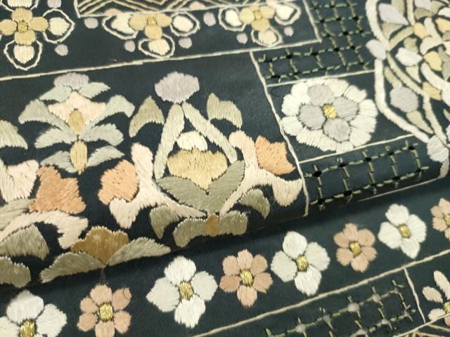 平和屋着物●極上　中国三大刺繍　スワトウ刺繍　総刺繍　六通柄　袋帯　反物　鏡裏花文　金糸　上代６８万　裏地付　逸品　未使用　CABL2651ju