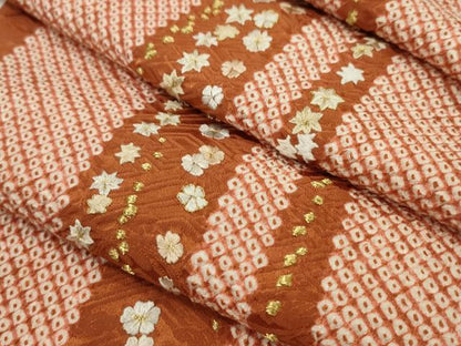 平和屋着物●小紋　解き反物　総絞り　刺繍　楓花文　金糸　着尺　逸品　CABL2653ju