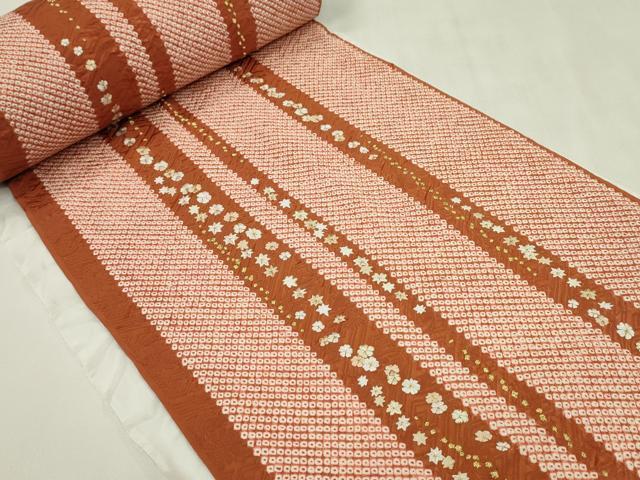 平和屋着物●小紋　解き反物　総絞り　刺繍　楓花文　金糸　着尺　逸品　CABL2653ju