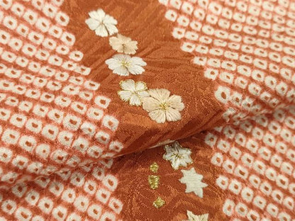 平和屋着物●小紋　解き反物　総絞り　刺繍　楓花文　金糸　着尺　逸品　CABL2653ju