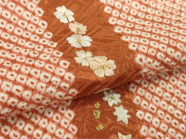 平和屋着物●小紋　解き反物　総絞り　刺繍　楓花文　金糸　着尺　逸品　CABL2653ju
