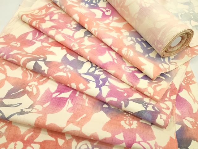 平和屋着物●小紋　解き反物　紬地　型染め　枝花文　着尺　逸品　CABL2654ju
