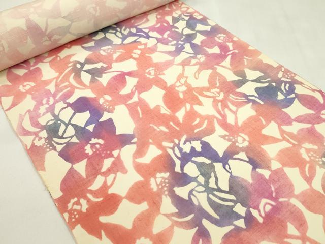 平和屋着物●小紋　解き反物　紬地　型染め　枝花文　着尺　逸品　CABL2654ju