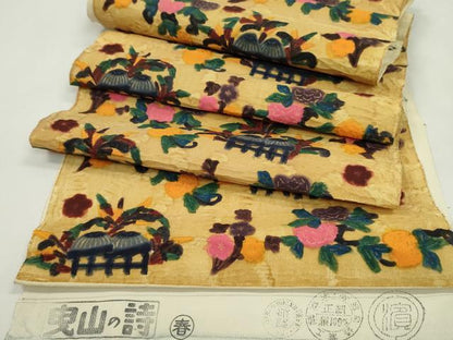 平和屋着物●名古屋帯 反物 ろうけつ染め 風景花文 逸品 未使用 CABL2657ju