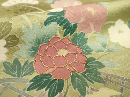 平和屋着物●付下げ　反物　駒刺繍　籬流水草花文　金彩　井藤正製　着尺　逸品　未使用　CABL2684ju