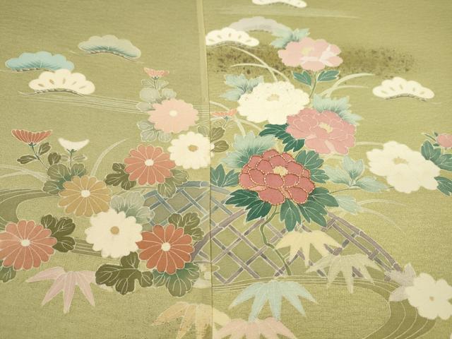 平和屋着物●付下げ　反物　駒刺繍　籬流水草花文　金彩　井藤正製　着尺　逸品　未使用　CABL2684ju
