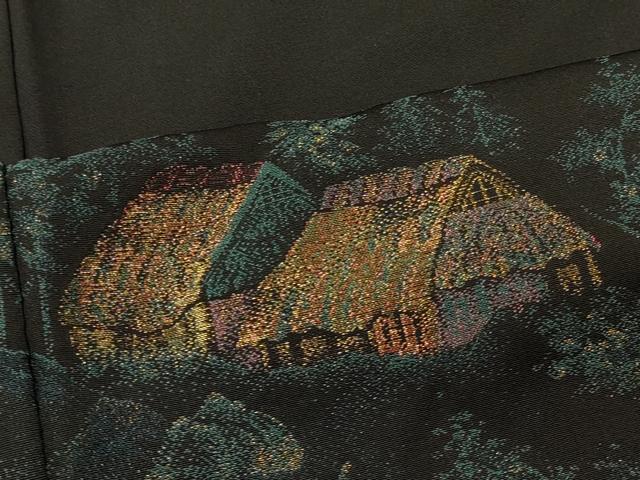 平和屋着物＃羽織 寿光織 風景文 黒地 金糸 正絹 逸品 CABL2804in