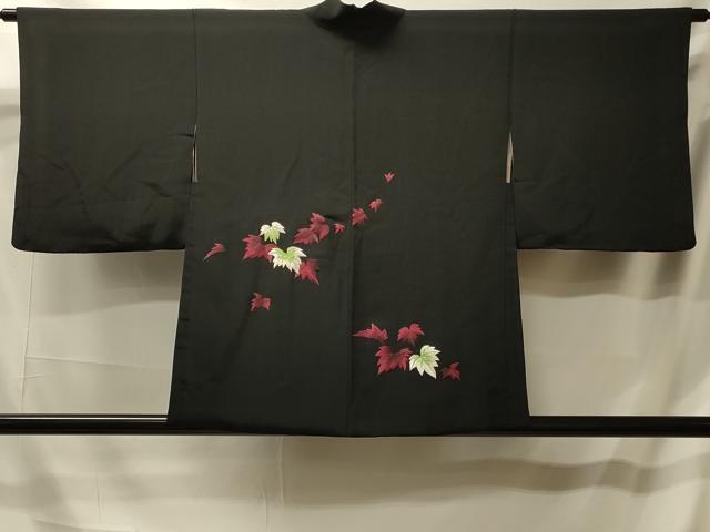 平和屋着物＃羽織 総刺繍 舞葉文 黒地 銀糸 正絹 逸品 CABL2805in