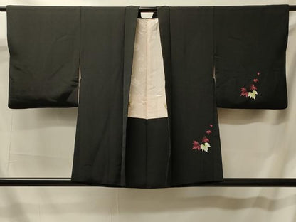 平和屋着物＃羽織 総刺繍 舞葉文 黒地 銀糸 正絹 逸品 CABL2805in