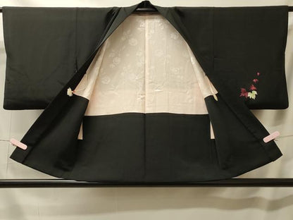 平和屋着物＃羽織 総刺繍 舞葉文 黒地 銀糸 正絹 逸品 CABL2805in