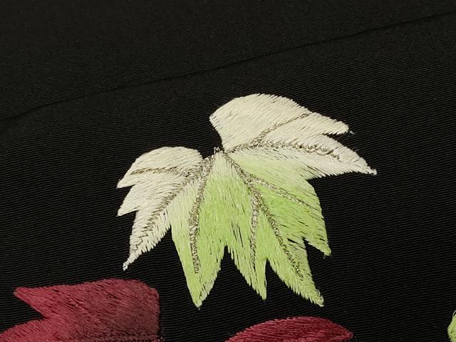 平和屋着物＃羽織 総刺繍 舞葉文 黒地 銀糸 正絹 逸品 CABL2805in