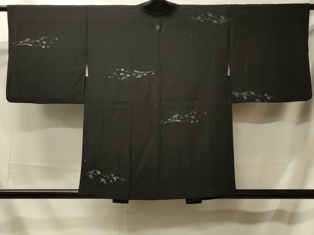 平和屋着物＃羽織 寿光織 枝花文 黒地 金銀糸 正絹 逸品 CABL2806in