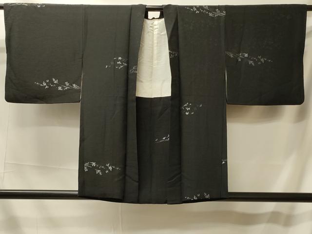 平和屋着物＃羽織 寿光織 枝花文 黒地 金銀糸 正絹 逸品 CABL2806in
