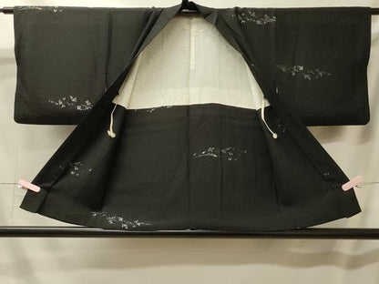 平和屋着物＃羽織 寿光織 枝花文 黒地 金銀糸 正絹 逸品 CABL2806in
