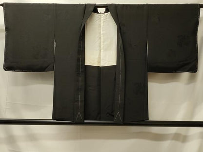 平和屋着物＃羽織 馬地紋 黒地 正絹 逸品 未使用 CABL2807in