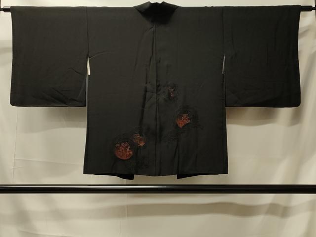 平和屋着物＃羽織 総刺繍 動物花文 黒地 正絹 逸品 CABL2808in