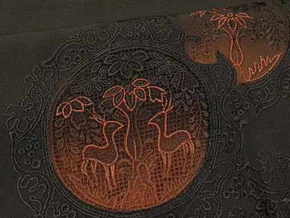 平和屋着物＃羽織 総刺繍 動物花文 黒地 正絹 逸品 CABL2808in