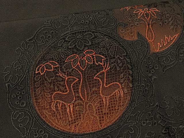平和屋着物＃羽織 総刺繍 動物花文 黒地 正絹 逸品 CABL2808in