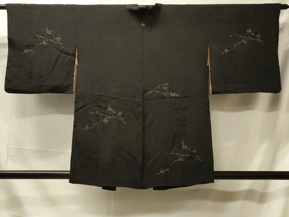 平和屋着物＃羽織 寿光織 枝楓文 黒地 金銀糸 正絹 逸品 CABL2809in