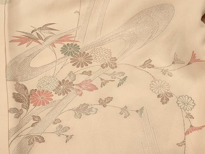 平和屋着物＃羽織 寿光織 流水草花文 銀糸 正絹 逸品 CABL2814in