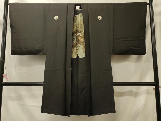 平和屋着物＃男性 長羽織 黒紋付き 正絹 逸品 CABL2817in
