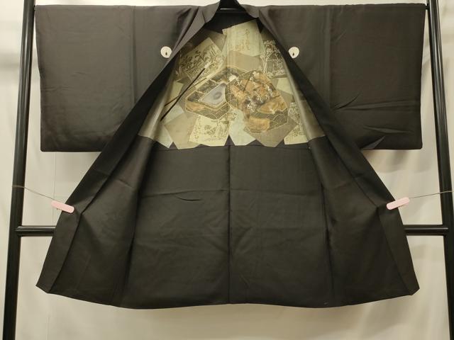 平和屋着物＃男性 長羽織 黒紋付き 正絹 逸品 CABL2817in