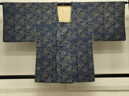 平和屋着物＃道行コート　藍型染め　更紗花唐草文　正絹　逸品　CABL2833in