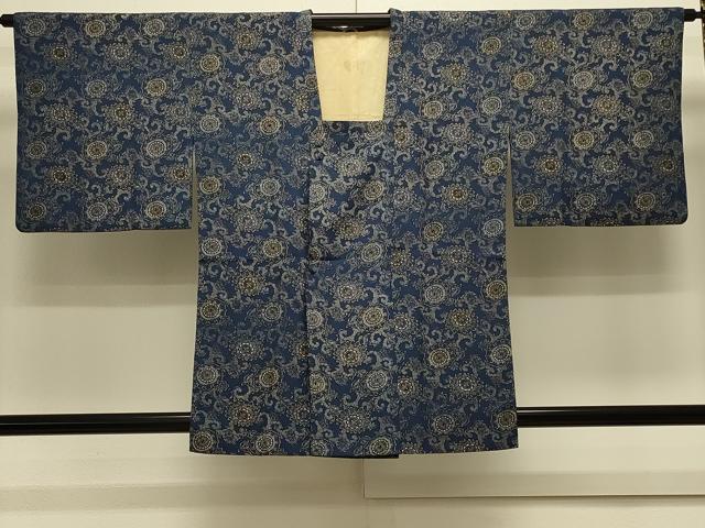 平和屋着物＃道行コート　藍型染め　更紗花唐草文　正絹　逸品　CABL2833in