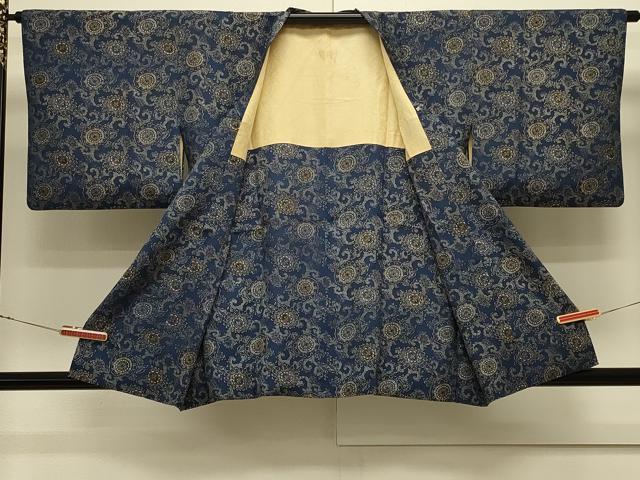 平和屋着物＃道行コート　藍型染め　更紗花唐草文　正絹　逸品　CABL2833in