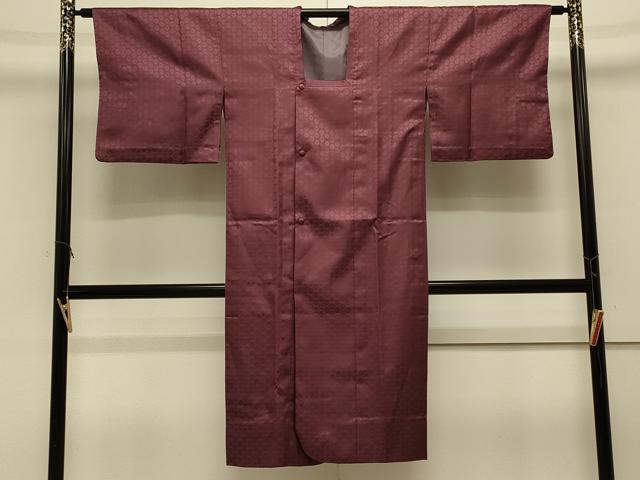 平和屋着物＃道行コート　雨コート　色無地　単衣　亀甲地紋　紫鳶色　ロング丈　正絹　逸品　CABL2842in