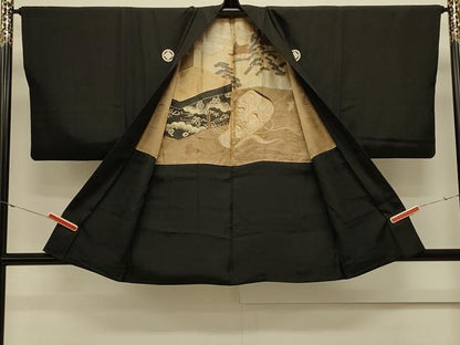 平和屋着物＃男性 羽織 黒紋付き 正絹 逸品 CABL2848in