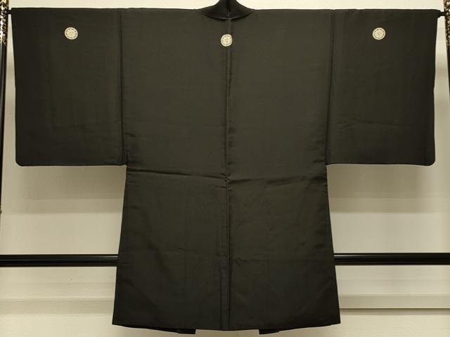 平和屋着物＃男性 長羽織 黒紋付き 正絹 逸品 CABL2849in