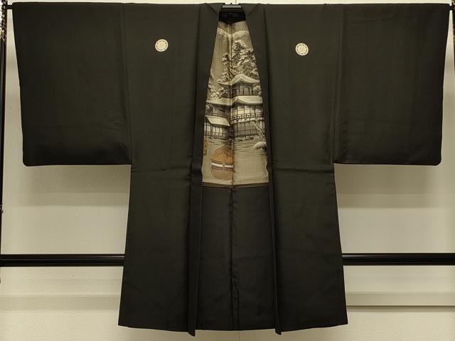 平和屋着物＃男性 長羽織 黒紋付き 正絹 逸品 CABL2849in