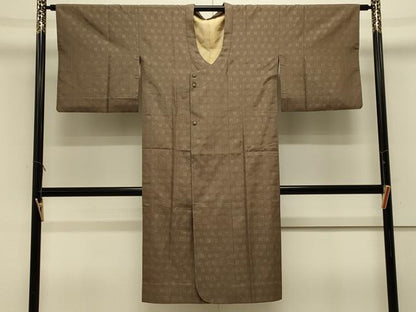 平和屋着物＃道行コート　単衣　花織　格子　ロング丈　正絹　逸品　CABL2851in