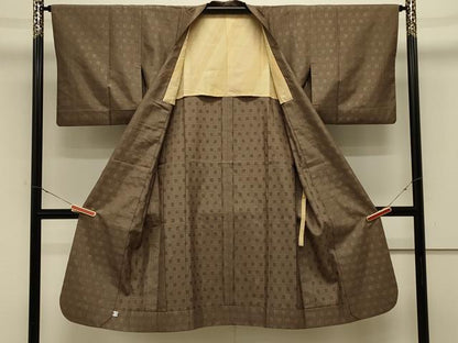 平和屋着物＃道行コート　単衣　花織　格子　ロング丈　正絹　逸品　CABL2851in