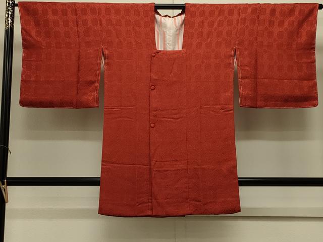 平和屋着物＃道行コート　色無地　草花地紋　柿渋色　ロング丈　正絹　逸品　未使用　CABL2854in
