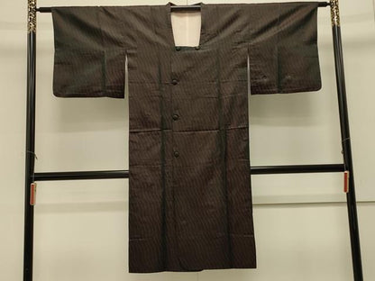 平和屋着物＃道行コート　雨コート　単衣　立涌文　黒地　ロング丈　正絹　逸品　CABL2866in