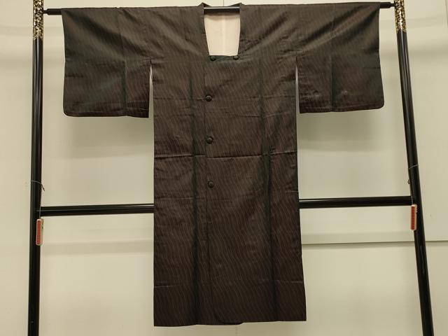 平和屋着物＃道行コート　雨コート　単衣　立涌文　黒地　ロング丈　正絹　逸品　CABL2866in