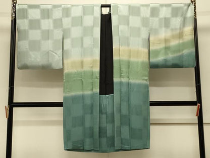 平和屋着物＃長羽織 市松地紋 暈し染め 正絹 逸品 CABL2880in