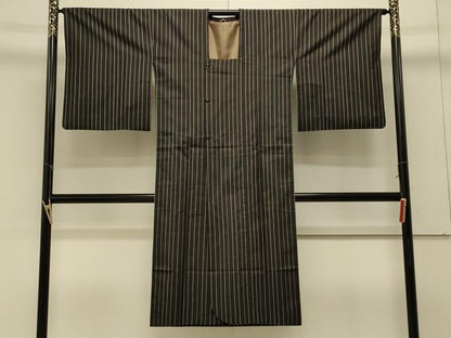 平和屋着物＃本場縞大島紬　道行コート　縞　ロング丈　正絹　逸品　CABL2883in