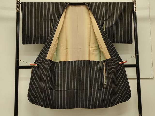 平和屋着物＃本場縞大島紬　道行コート　縞　ロング丈　正絹　逸品　CABL2883in