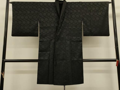 平和屋着物＃道中着　袷　リバーシブル　牡丹唐草紋紗　黒地　ロング丈　正絹　逸品　CABL2895in