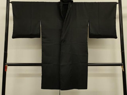 平和屋着物＃道中着　袷　リバーシブル　牡丹唐草紋紗　黒地　ロング丈　正絹　逸品　CABL2895in