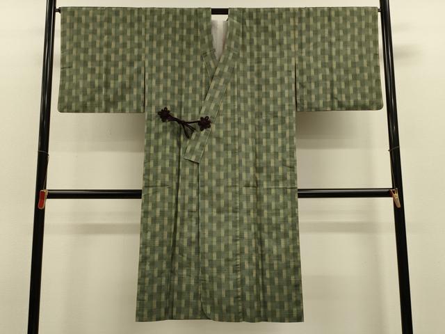 平和屋着物＃道中着　紬地　格子　ロング丈　正絹　逸品　CABL2900in