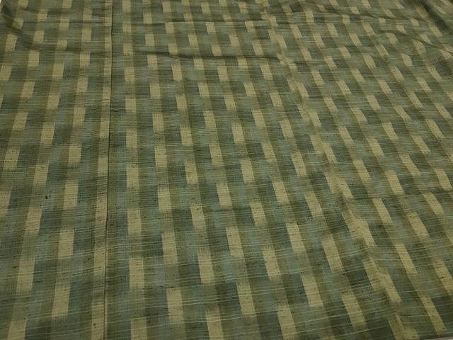 平和屋着物＃道中着　紬地　格子　ロング丈　正絹　逸品　CABL2900in