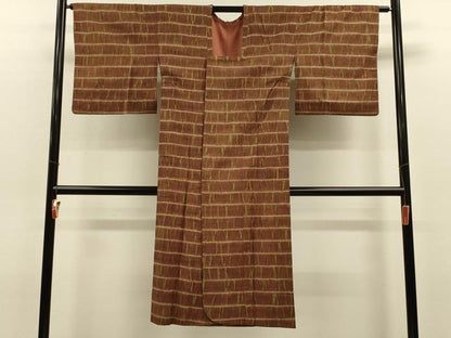平和屋着物＃道行コート　紬地　竜巻絞り　横段文　ロング丈　正絹　逸品　CABL2903in